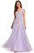 Ever-Pretty Abendkleider Langes Netz Pailletten V-Ausschnitt Hochzeitskleider Brautjungfernkleider Gästekleider Lavendel 42