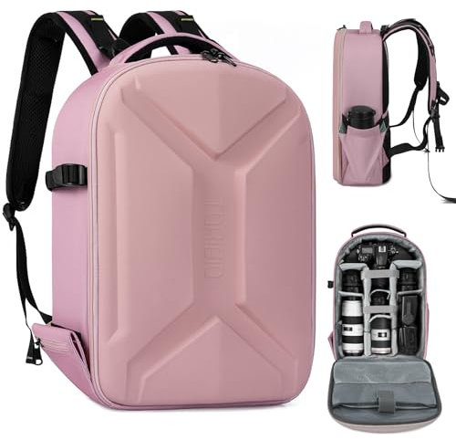 OUUTMEE Camera Backpack Hard Shell, Hard Case Photography backpack Large DSLR Camera Bag Case, Waterproof Hardcase Camera Backpack (Pink)
