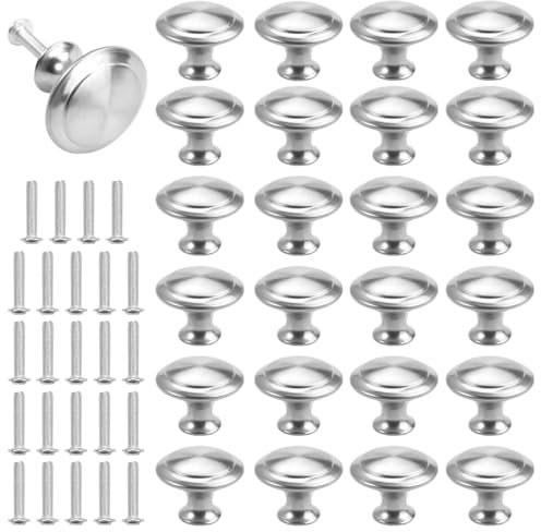 25 Stück Möbelknöpfe Silber, 30MM Schrankknauf Türknöpfe Edelstahl Schubladen Knöpfe, Schubladenknopf Runde mit Schrauben, Kommodenknöpfe Schubladenknöpfe Set, für Kabinett Schublade Kommode Küche