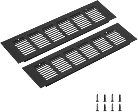 sourcing map Rectangle Ventilation Grille, Aluminum Alloy Mesh Air Vent Cover Louvered Ventilation Cover with Mounting Screws for Cabinet Shoe Closet (250x80mm/10x3, Black)