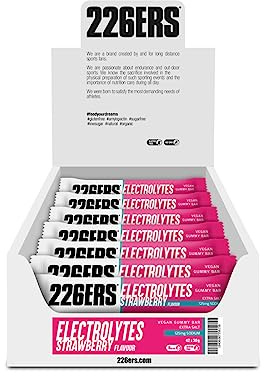 226ERS vegane Gummiriegel, Sports Energy Bar, Erdbeere 42 x 30g | Leicht zu kauen Gummibärchen, 16 g Kohlenhydrate pro Portion, 125 mg Natrium, Energie in einem Stück, glutenfrei, laktosefrei