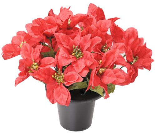 pobuu 16Pack Artificial Poinsettia Bushes,25cm Christmas Flowers Faux Red Velvet Poinsettia Floral for Indoor Outdoor Christmas Tree Ornament Home Porch Decorations