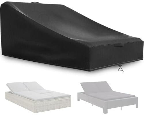 Abdeckung für Sonnenliege 2 Personen Wasserdicht, Schutzhülle Doppelliege mit Tragegriff und Kordelzug,Abdeckun Gartenliege 2 personenWinddicht,UV-beständig,420D (210*160*40/90cm,Schwarz)