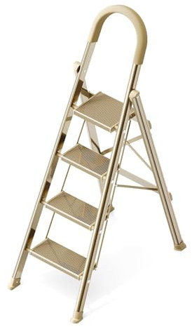 GameGem 4 Stufen Leiter, 4 Stufen Hocker, verbreitertes oberes Pedal mit Anti-Rutsch-Streifen, Trittleiter mit Schwammhandlauf und rutschfesten Füßen, geeignet für die meisten Heimwerkerarbeiten