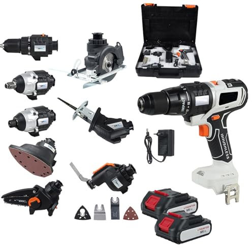 10-In-1-Akku-Holzbearbeitungswerkzeug-Set, SäBelsäGe, StichsäGe, KreissäGe, KettensäGe, Oszillationswerkzeug, Schraubendreher, 2 X 4,0 Ah Akku Und Werkzeugkasten