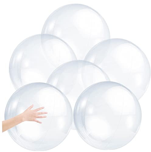 Lot de 6 ballons gonflables transparents de 16 pouces en PVC pour la plage, ballons d'eau brillants, ballons transparents pour piscine, fête sur la plage, ballons gonflables transparents, boules à bul