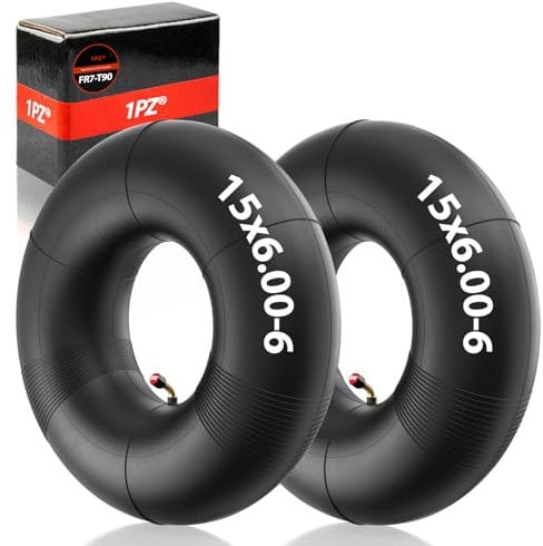 1PZ FR7-T90 2 Chambre à Air 15x6.00-6 TR-87 avec Tige Valve Courbée - Remplacement pour tondeuse à gazon, tracteurs de cour, brouettes, tondeuse autoportée, Go Kart, voiturettes de golf et plus encore
