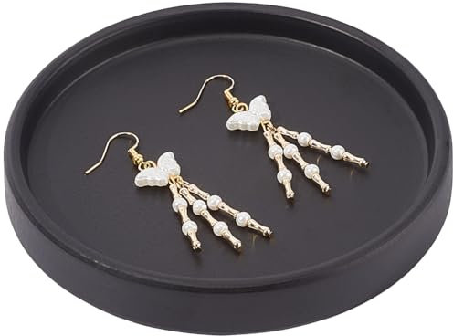 Beebeecraft Round Ceramic Jewelry Tray Black 4.8 Inch Flat Jewelry Dish Plate Bathroom Organizer for Soap Perfume Candle Coffee Table Dresser Home Rings Earrings Necklaces Bracelet Decorative