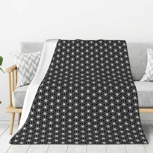 asbwuo Blume des Lebens, Heilige Geometrie, Anti-Pilling-Gitter, Bedruckt, Flanell, verdickt, doppelseitig, für Zuhause und unterwegs, doppelt verwendbar, 127 x 101 cm