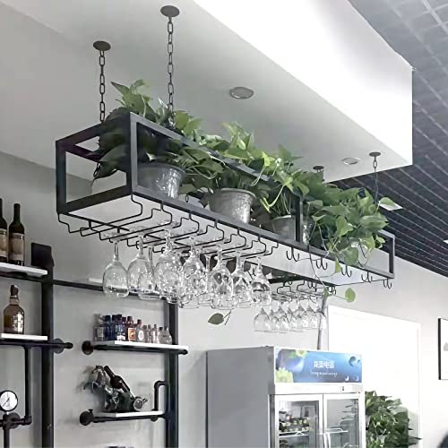 XCHSXYL Weinregal mit Deckenregal, Weinregal aus Metall mit Glas, höhenverstellbares hängendes Weinregal für die Bartheke, Weinflasche, für Bars, Restaurants, Küche/Farbe/80 * 30 * 80 cm (Farbe: 60