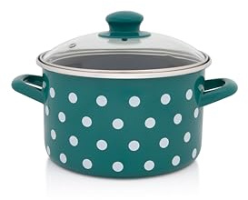 Metalac Pentola con coperchio in vetro, 20 cm, 4 l, colore verde, smaltato, design vintage