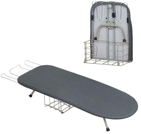 Asse Da Stiro Pieghevole,Tavola Da Stiro Salvaspazio,Compatto Da Tavolo Con Rivestimento In Cotone,Dotato Di Maniglia e Piedini In Gomma,Con Supporto Per Ferro Da Stiro,81 x 30 Cm (Grigio Scuro)