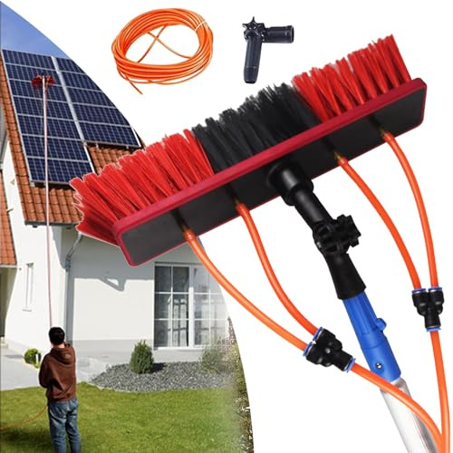 SJMDMZD Pulizia Fotovoltaico Kit 3-12M Spazzola per Pannelli Solari Spazzolone, Asta per La Pulizia delle Finestre con 55CM Testa della Spazzola, Spazzola Telescopica Alimentata Ad Acqua 9CM