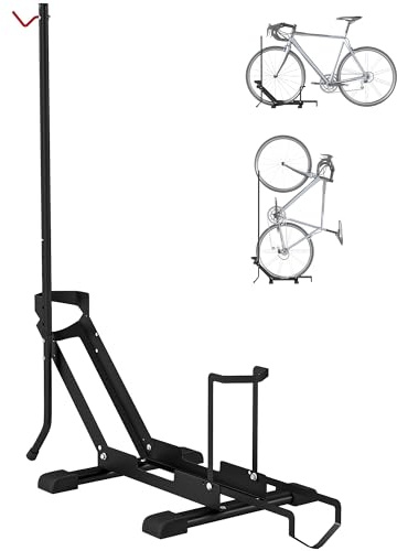 SPORTNOW Support de vélo réglable en hauteur, support de sol autoportant pliable pour vélo de 20 à 29 pouces, gain de place pour garage, usage intérieur et extérieur, noir