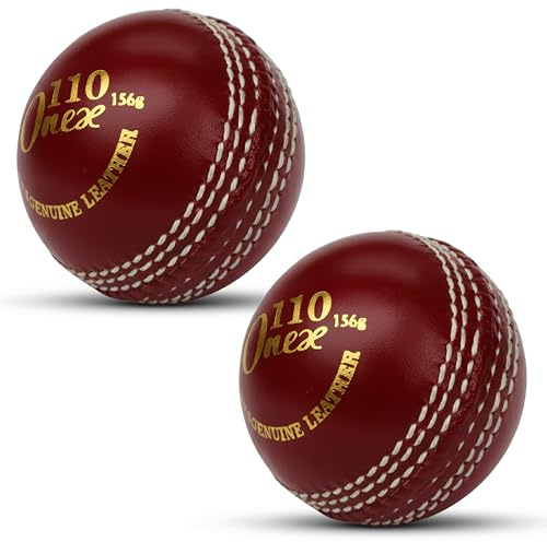 ONEX Leather Cricket Balls Pack of 2 | 5.5oz Senior Size Practice Cricket Ball for Training, Nets & Coaching – Hand Stitched Leather Hard Ball for Swing, Bowling & Club Practice