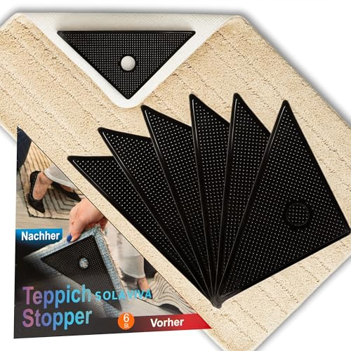 SOLAVIVA Teppichstopper 6 Stück für Teppiche, Anti-Rutsch Pads, selbsthaftend, waschbar