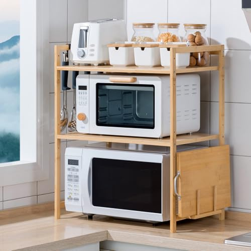 CHZIMADE Microwave Shelf 2 Tier Stand Oven Rack Shelf | Kitchen Countertop Unit, Worktop Organiser, air fryer stand, toaster rack, coffee machine shelf, Easy to assemble