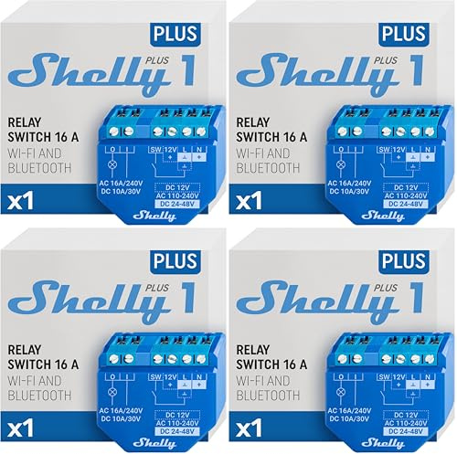 Shelly Plus 1 | Wlan & Bluetooth Smart Relais Schalter - 16A | Trockenkontakt | Lichtschalter | Hausautomation | Kompatibel mit Alexa & Google Home | iOS Android App | Kein Hub erforderlich
