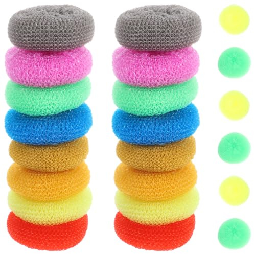 MOBUTOFU 30 Stück Bunte Kunststoff Geschirrschrubber Runde Scheuerschwämme Kratzfreie Topfreiniger Für Küche Spülmaschinegeeignet Vielseitige Reinigungsbälle 3.15X3.15X0.98In
