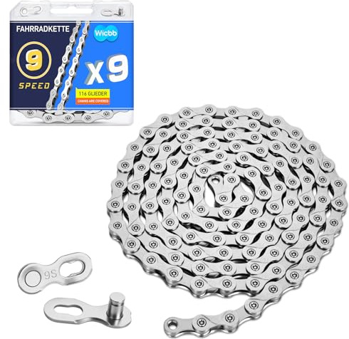 Wicbb 9-fach Fahrradkette 116 Glieder mit Kettenschloss Silber | 9 Speed, Für Mountainbike Sportbike, Langlebige Bicycle Chain, Kompatibel mit Verschiedenen Fahrradtypen