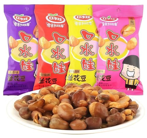 MAFUSE Spicy Orchid Beans 4 Flavour Variety Pack Crispy Broad Bean Snack, Chinese Crunchy Salt-Baked Beans, Chilli, Five Spice, BBQ & Beef Flavour, 50g per Bag (4 Packs)