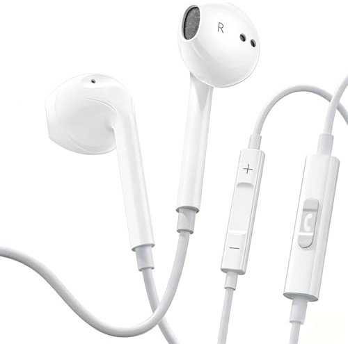 iPhone Ohrhörer mit Kabel [Apple MFi Zertifiziert] HiFi Audio Stereo In-Ear Kopfhörer (eingebautes Mikrofon & Lautstärkeregelung) Lightning Ohrhörer Kompatibel mit iPhone 14 13 12 11 XS MAX 8 7Weiß
