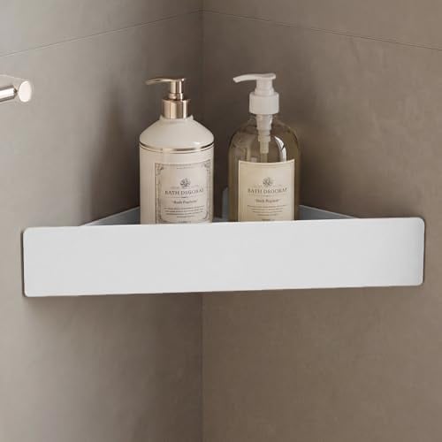 doporro Duschablage ohne Bohren Ecke Weiß, Duschregal Ecke, Badregal | Platzsparende Duschablage Ecke Eckregal Bad für Shampoo, Duschgel & Pflegeprodukte, Badablage ohne bohren, Reglo-07