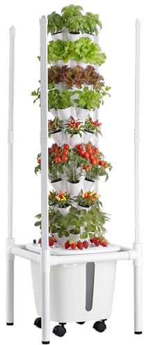 VEVOR Torre Idroponica a 9 Livelli con 45 Capsule, Lampada LED per Crescita, Controllo App e Ruote, Giardino Verticale per Coltivazione Idroponica da Interno con Serbatoio e Pompa, per Aromi Frutti