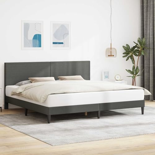 Teenpull Bettrahmen mit Kopfteil Dunkelgrau Cordstoff 200 x 200 cm modernes Schlafzimmerbett mit stabilem Lattenrost und konischen Beinen für Gästezimmer und Jugendzimmer