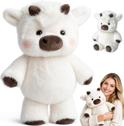 JazRvr Laufendes Kuscheltier Kuh, 45 cm Größe, Weiches Plüschtier als Deko-Objekt und Reisebegleiter, Hochlandrind Motiv, Dekoratives Heimtextil für Wohnzimmer oder Büro