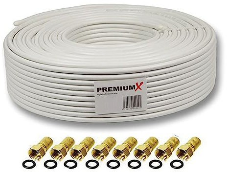 Premium X 50 Meter Sat Koaxial Kabel 135 dB 5-fach geschirmt Kupfer-Stahl Innenleiter HDTV FULLHD 3D 8x F-Stecker