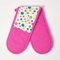 HOMESCAPES - Pure Cotton Double Oven Glove - Polka Dot Multi Colour - Pink Yellow Blue Green - 18 x 84 cm - Fully Coordinated Washable Kitchen Linen