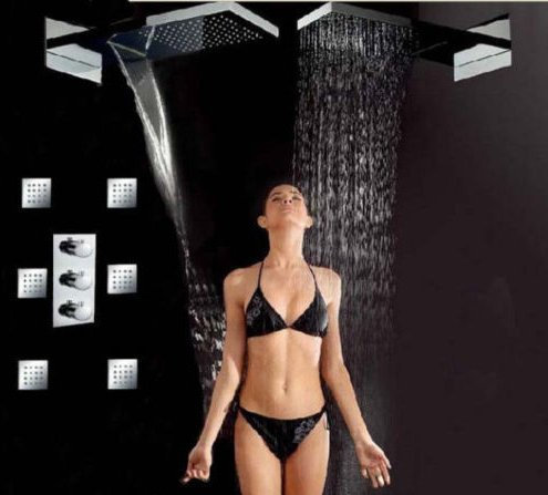 Gowe Luxus Rainfall Wasserfall Dusche Set Wasserhahn mit Jets Spritze Brause-Einhandmischer