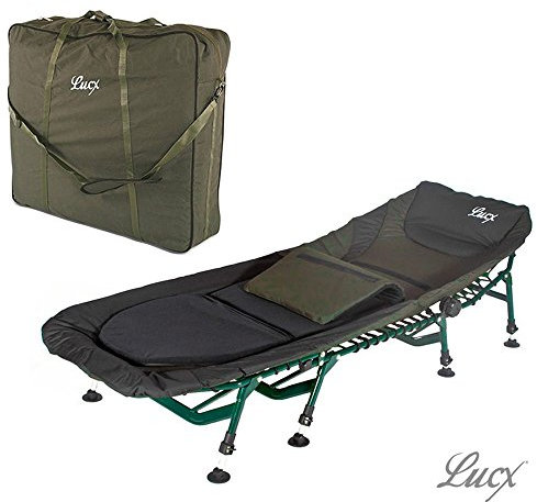Lucx® Set / 8 Bein Karpfenliege Komfort/Bedchair/Angelliege + Tragetasche/Transporttasche für Liege/Bedchair Bag 'XXL'