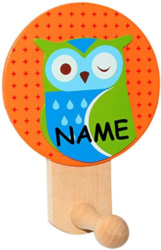 alles-meine.de GmbH 3 Stück Garderobenhaken - lustige Eule - incl. Name - aus Holz - Wandhaken/Kindergarderobe mit 1 Kleiderhaken - Kind Wandgarderobe - für Innen und Auß..