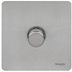Schneider Electric Ultimate Screwless Flat Plate - Single Rotary 2 Way Dimmer Light Switch, Main and Low Voltage, 400W/VA, GU6412CSS, Stainless Steel