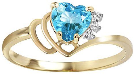 Ring aus massivem 14-karätigem Gold mit natürlichen Diamanten und blauem Topas, 14 Karat Gold/14 Karat Gelbgold/Gold, Topas Diamant,