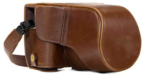 MegaGear MG982 Ever Ready Leder Kamera-Case mit Trageriemen kompatibel mit Fujifilm X-T30, X-T20, X-T10 (16-50mm / 18-55mm Lenses) - Dunkelbraun