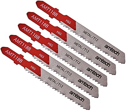 Amtech 5pc Metal Jigsaw Blade Set (AMT118B), HSS T-Shank, 76 mm, 12 TPI for Straight, Fine Cuts in Medium/Thick Sheet Metal 2.5 6 mm