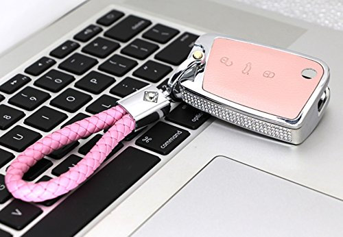 Coque de clé de voiture en métal pour Volkswagen Golf Polo Tiguan Passat Bora Jetta Porte-clés télécommande de voiture (rose)