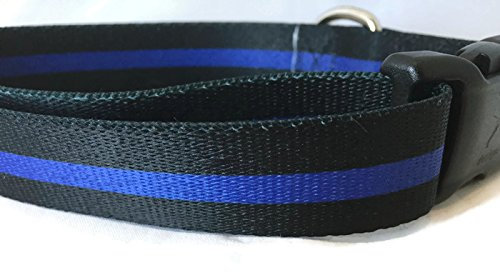 Hundehalsband Polizei, Caninedesign, seitliche Schnalle, 2,5 cm breit, verstellbar, Nylon, Größe M und L (dünne blaue Linie, 45,7–66 cm)