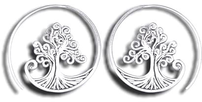 MadamLili - Ohrringe Lebensbaum Spirale - 925 Sterling Silber - Rutschfest - Angenehm zu Tragen - Handgefertigt - Ohrhänger Schmuck Set - Baum des Lebens Ohrschmuck - Exklusive Schmuckbox