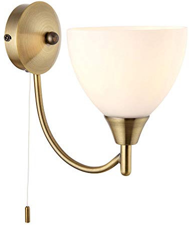 Antique Brass Single E14 Dimmable Pull Cord Switch Wall Light Uplighter