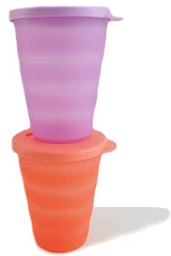 TUPPERWARE Junge Welle Trinkhalmbecher 330ml pastallorange+lila Trinkhalm Becher 30935