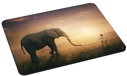 Pedea Gaming and Office Mouse Mat - 220 x 180 mm - with Stitched Edges and Non-Slip Base - Elephant