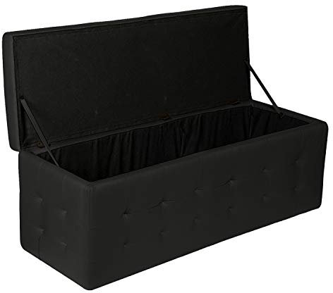 Dmora Pouf-Container aus Kunstleder, Farbe schwarz, Maße 140 x 47 x 45 cm