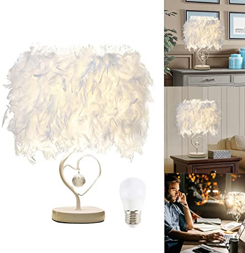 Hangrow Lampe de Table Plume Lampe de Chevet pour Salon Chambre Décoration de Maison Abat-jour Plume Blanche Nuage Cadeau Saint Valentin Anniversaire Cadeau pour Elle Contient Ampoule E27