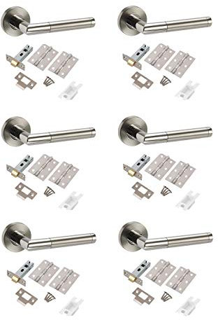 Golden Grace Mitred Style Modern Door Handles on Round Rose in Dual Finish with Latch - 6 Sets