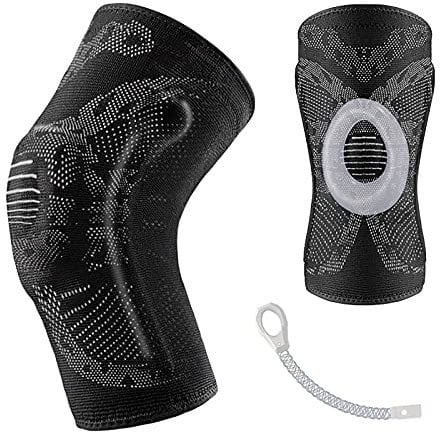 XINIFOOT 1 Pcs Knee Patella Protector Sport Knee Brace Compression Sleeve, Elastic Knee Wraps with Silicone Gel Pads & Side Stabilizers, Basketball Running Compression Knee Sleeve Support (L)
