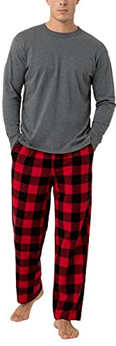 LAPASA Set Pigiama da Uomo a Quadri con Tasche e Coulisse, Completo Maglia Cotone & Pantaloni Flanella M79, Microfleece M129 S Multicolore